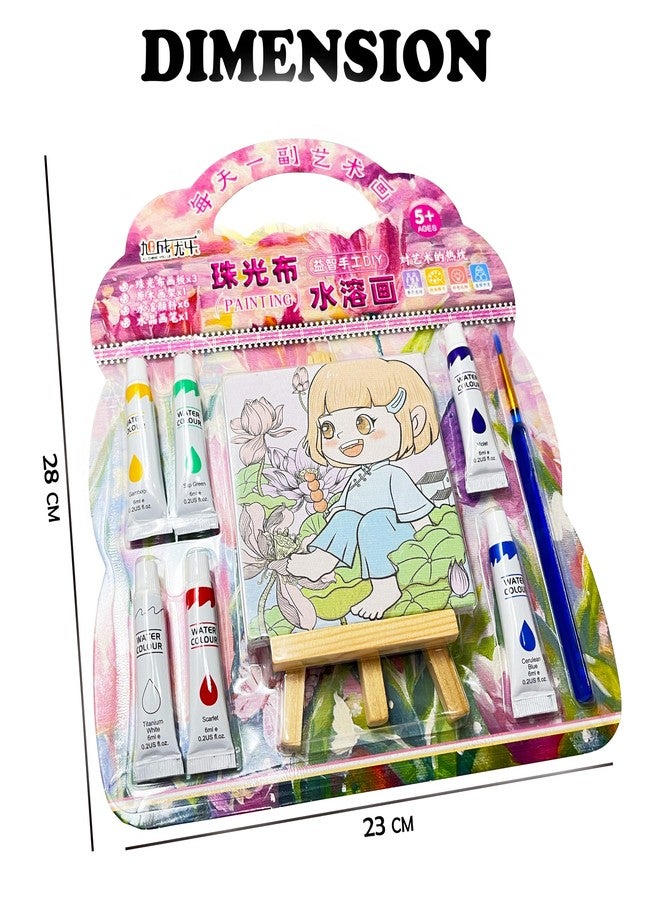 Parteet DIY Painting Set with Mini Wooden Easel Stand, 6 Watercolors, 3 Painting Sheets, Paint Brushes, Creative Art Supplies Kit for Kids (Pink) - Image 2